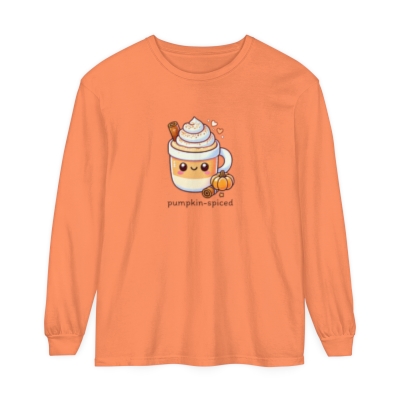 Pumpkin-Spiced Unisex Garment-Dyed Long Sleeve T-Shirt | Fall-Inspired Cozy Tee-image