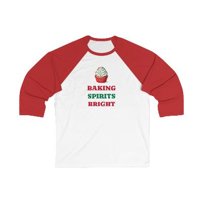 Baking Spirits Bright 3/4 Sleeve Baseball Tee – Festive Christmas Baking Shirt-image