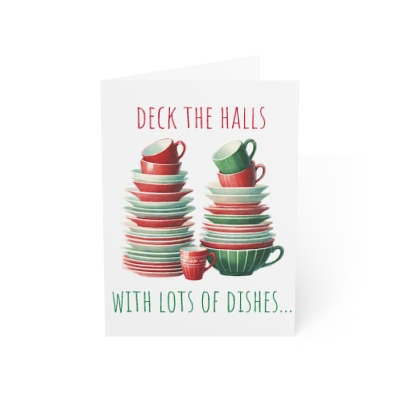 Deck the Halls with Lots of Dishes Greeting Cards – Festive Christmas Dinner Humor (1pc)-image