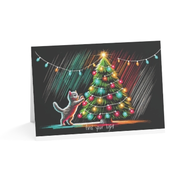 Find Your Light – Cat and Christmas Tree Greeting Card | Inspiring Holiday Card from Nine Scoops (1pc)-image