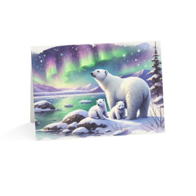 Northern Lights Polar Bear Greeting Card – Arctic-Inspired Holiday Card with Uplifting Design (1, 10, 30, and 50pcs)-image