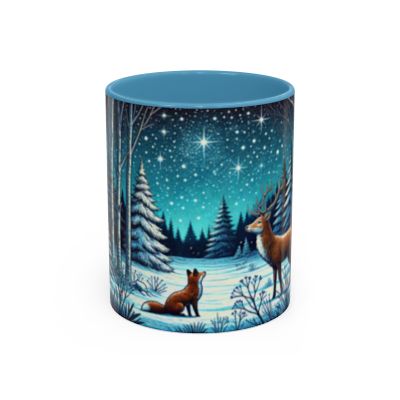 Starry Winter Forest Accent Coffee Mug – Enchanting Mug with Fox and Deer Design (11oz)-image