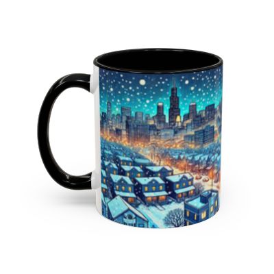 Winter Cityscape Accent Coffee Mug – Cozy Ceramic Mug with Chicago-Inspired Night Skyline-image