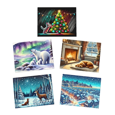 Winter Magic Greeting Card Set – Cozy & Inspiring Holiday Cards | Nine Scoops (5-Pack)-image